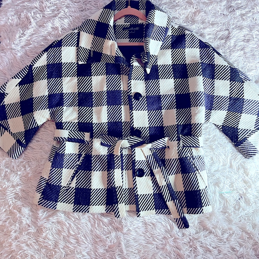 Willi Smith Plaid Checkered Cropped Peacoat Large - Picture 10 of 16